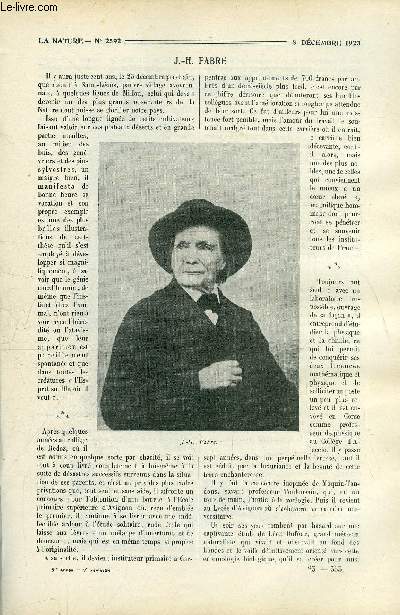 La nature n 2592 - JH Fabre par Legros, Les limites des ocans et des mmers par AB, Les systmes automatiques de chronomtrage sportif par Boyer, Le traitement par la chaleur des matires de vidanges par Bousquet, Le typhon de Hong-Kong par MD