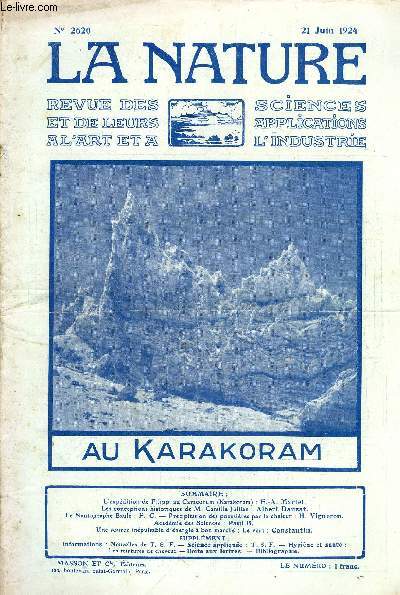 La nature n 2620 - L'expdition de Filippi au Cacacorum par E.A. Martel, Les conceptions historiques de Camille Julian par Albert Dauzat, Le nautographe Baule par F.C, Prcipitation des poussires par la chaleur par H. Vigneron, Une source inpuisable