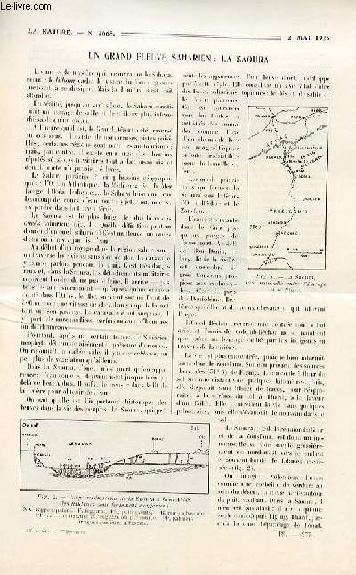 La nature n 2665 - La Saoura par D.A. Tits, La vitesse moyenne du vent par Jean Mascart, La lampe d'clairage thermionique et les tubes fluorescents de Risler par Jacques Boyer, Le vol noctune dans la brume par Edmond Marcotte, La noix de chaulmoogra