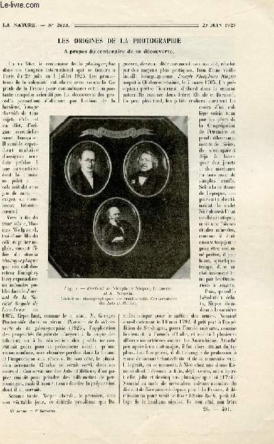 La nature n 2673 - Les origines de la photo par Jacques Boyer, L'lectrification des grandes caves du Sauternais par Auguste Pawlowski, Camille Flammarion par Em. Touchet, Echouage d'un balinoptre par Marcel Baudouin.