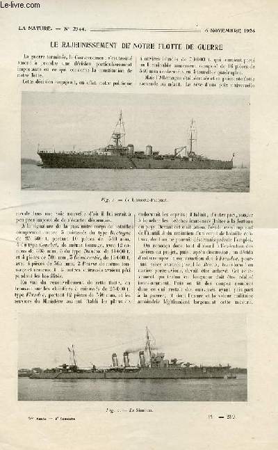 La nature n 2744 - Le rajeunissement de notre flotte de guerre par Ct Sauvaire Jourdan, Qui nous enovie les corbeaux d'automne? par A. Feuille-billot, La science du champignon par Marcel Coulon, Les richesses minrales du Canada par V. Forbin