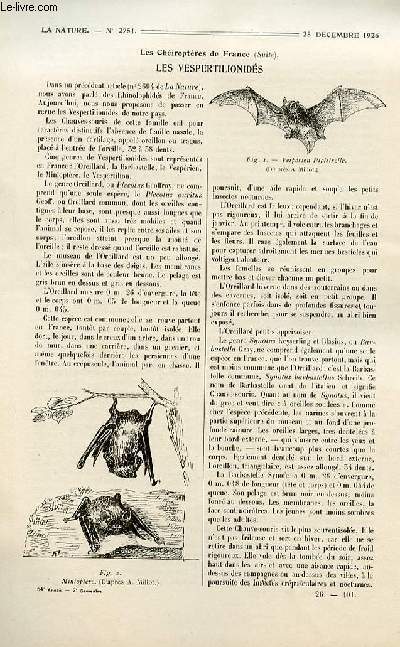 La nature n 2751 - Les vespertilionids par A. Feuille-Billot, L'automatisme en rception radiophonique par P. Hmardinquer, Un geste de chasse du fourmillon par J.G. Millet.