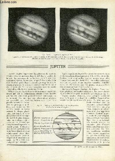 La nature n 2773 - Jupiter par Rudaux, Les vins d'Algrie par Fabre, La tlvision par Weiss, Les rsultats de la diffrenciation cellulaire: les tissus par Aron, L'auotoxydaation catalytique par HDS, Le noyer par Guyot, La concentrationen ions