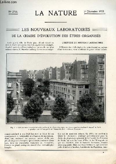 La nature n 2798 - Les nouveaux laboratoires de la Chaire d'volution des tres organiss par Jacques Boyer, Le balisage lumineux par Edmond Marcotte, Transformation de la Provence infconde par Auguste Pawlowski, Les cinscopes par Andr Bourgain