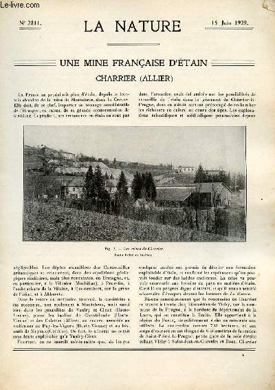 La nature n 2811 - Mine d'tain  Charrier par Auguste Pawlowski, Notre sixime sens par Charles Richet, Le vol aveugle par Andr Frachet, L'interrupteur lectrique ultra-rapide Dion par L. Kuentz, La conservation des fruits par L. Guyot