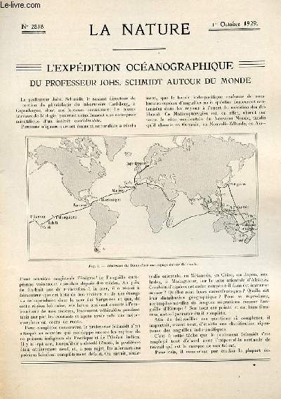 La nature n 2818 - L'expdition ocanographique du professeur Schmidt autour du monde par Charles Rabot, Le rayon vert et les ombres colores par P. Moureau, Les phosphates de la Tunisie par Jean Aubery, La cellule photolectrique par L. Kuentz