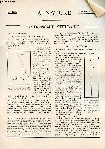 La nature n 2820 - L'astronomie sellaire par E. Doublet, Un corsaire  voiles allemand par Ct Sauvaire Jourdan, Les laques du Cambodge par J. Stoeckel, Les ardoisires de l'Anjou par M. Paumier, Le para et l'orthohydrogne par E. Darmois, La foudre