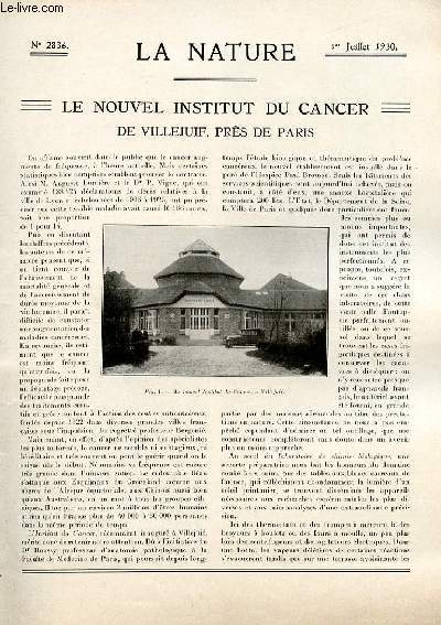 La nature n 2836 - Le nouvel Institut du Cancer de Villejuif par Jacques Boyer, Les spectres de raies et la thorie des quanta par J. Bernamont, Un sauvetage en pleine mer par Ct Sauvaire Jourdan, Le piano photolectrique Spielman par E. Weiss, L'ananas