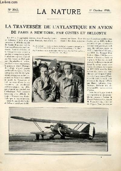 La nature n 2842 - La traverse de l'Atlantique en avion par Costes et Bellonte par R. Villers, Les derniers bisons d'Europe par W. Kazeef, La manutention mcanique des marchandises dans les ports par Lucien Fournier, Le Sinanthropus par X, Le Bamoun