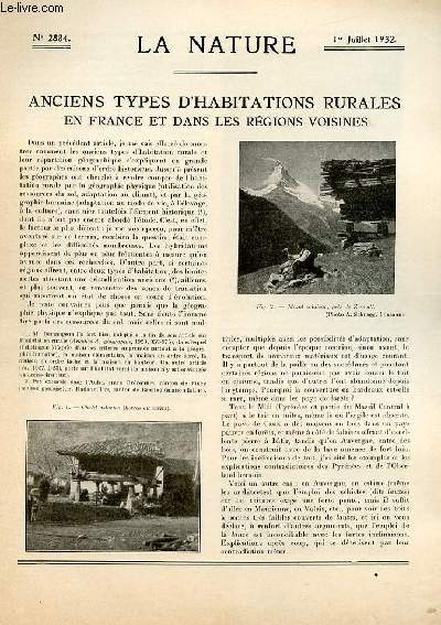 La nature n 2884 - Anciens types d'habitations rurales par Albert Dauzat, Electro-osmose et lectrophorse par A. Boutaric, La 