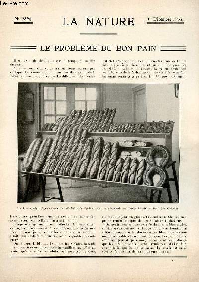 La nature n 2894 - Le bon pain par R. Villers, La similitude en hydrodynamique et le criterim des Reynolds par G. Darrieus, L'avionnette et le planeur Leyat par E. Weiss, Un port en eau profonde pour le Tonkin par Ct Sauvaire Jourdan, Vnus par Lucien