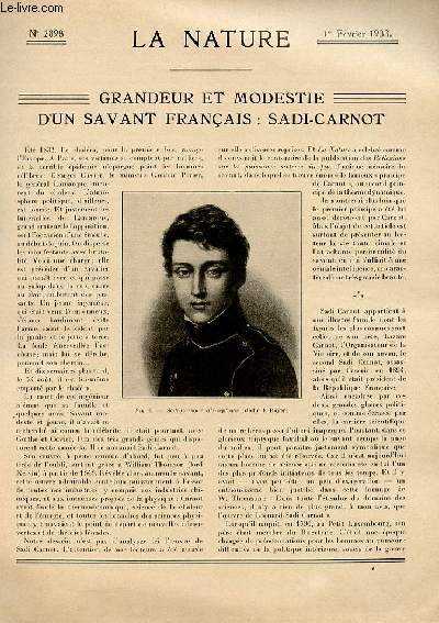 La nature n 2898 - Sadi-Carnot par Roger Vne, Une nouvelle sonde pour avions par H. Tscherning, Le soleil par L. D'Azambuja, Les chemins de fer marocains par Maurice Debesse, Lampes lectroniques  chauffage indirect par courant haute tension par Andr