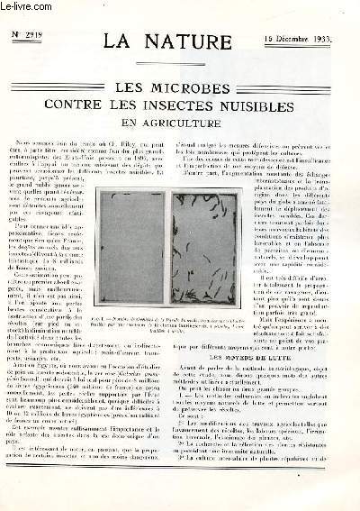 La nature n 2919 - Les microbes contre les insectes nuisibles en agriculture par S.S. Mtalnikov fils, Le barrage du Chambon sur la Romanche par Louis Dorhon, Machine  dvelopper les plans au gaz par Andr Bercy, Les puits soufflants par P. Idrac et A.