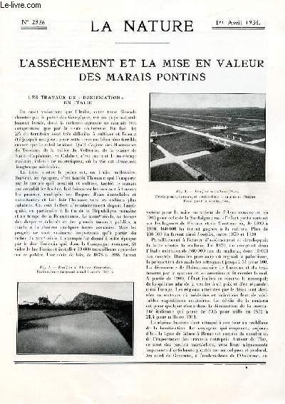 La nature n 2926 - Les marais pontins par Maurice Debese, Les molcules polaires par E. Darmois, Un nouveau procd d'tude de la distribution des dformations lastiques soumises  des efforts extrieurs par A. Portevin et M. Cymboliste, Le cuivre