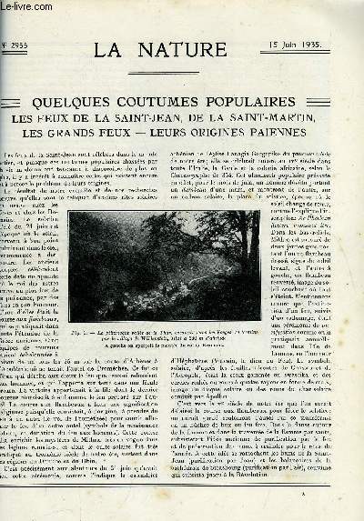 La nature n 2955 - Quelques coutumes populaires les feux de la saint-Jean de la St Martin - Les Grands feux, Leur Origines Paiennes - Thories de la corrosion des mtaux - Une invasion d'Acariens a la Baule - Carnage de locomotives - La Normandie