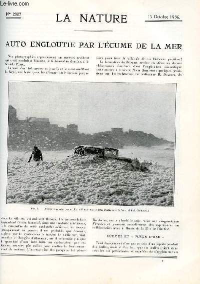 La nature n 2987 - Auto engloutie par l'cume de la mer - La cinmatographie stroscopique aux jeux olympiques - L'indochine grenier de l'asie - Le centre national Franais de vol sans moteur de la banne D'ordanche pendant l't 1936 - Le Savon