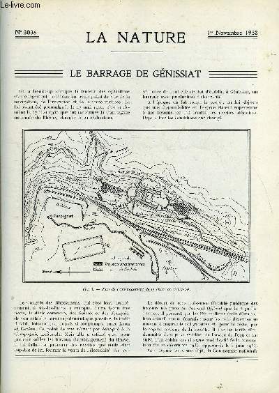 La nature n 3036 - Le Barrage de Gnissiat - Vitamines et Hormones - L'analyse spectrale par les rayons infra-Rouges - Les Effets lumineux des dtonations - La Modernisation de la bibliothque nationale - Les Problmes des mines trs profondes