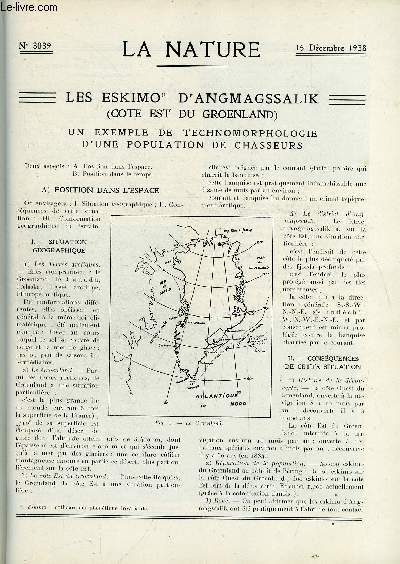 La nature n 3039 - Les Eskimo d'Angmagssalik - L'tat solide de l'eau - Les Poissons plicans curieux exemple de convergence morphologique - L'orpaillage - Robusticit et indices corporels - Comparaison entre les transports ariens et terrestres