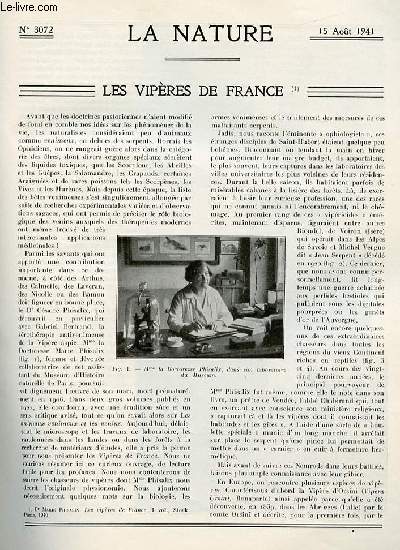 La nature n 3072 - Les vipres par Boyer, L'alcool moteur (suite) par Bethelot, L'horizon et ses spectacles par Rudaux, L'alcool-naphtalne par Barrelier, Le cyclostroscope Savoye par Cerisaie.