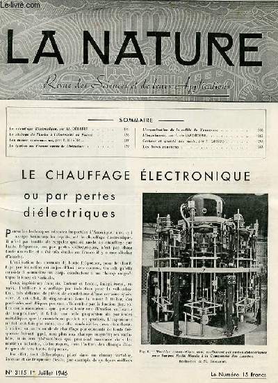 La nature n 3115 - Le chauffage lectronique par Dribr, Les mines sous-marines (suite) par Leprtre, L'imprimerie par Laborderie, Le typhus en France aprs la Libration, Couleur et qualit des miels par Giraud.