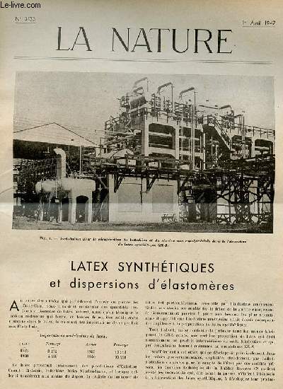 La nature n 3133 - Latex synthtiques par Gnin, Les vases grecs par Morant, L.H.Baekeland par Matthis, Les ramasseurs de fonds sous-marins par Romanovsky, Phytothrapie, chimiothrapie et pharmacodynamie par Perrot, Aux aguets d'une tornade par VF