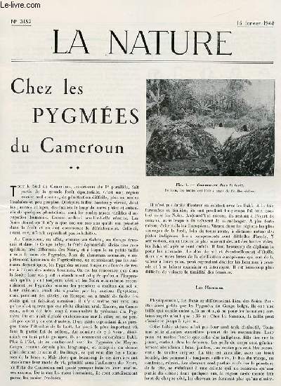 La nature n 3152 - Les Pygmes du Cameroun par Vallois, Climat et fertilit, Le poudrage lectrique des vgtaux par Persoz, Les soufres franais par VC, Programme pour une expdition en Antarctique par Gain, Les tocophtrols par Flamel, La presse