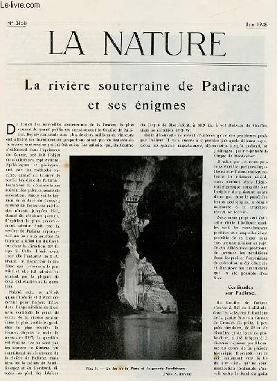 La nature n 3158 - La rivire souterraine de Padirac par Lavaur, La thorie des quanta par Allard, Le mson artificiel par Perruche, Explorations polaires martiennes par Fournier, La Laponie norvgienne par Gauroy, Quelques nouveaux lments galvaniques