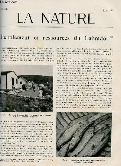 La nature n 3180 - Peuplement et ressources du Labrador par Aubert de la Rue, Un projet de navire atomique par Devaux, Dbombage et dsobusage par Senart, La pression de radiation par Naux, Les changements de couleurs des crevettes par Merle, Les oeufs