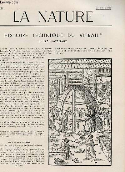 La nature n 3188 - Histoire technique du vitrail par Monsaingeon, Le polystyrne dans l'industrie des peintures par Appell, L'abri de navigation par Devaux, Le dveloppement d'Abidjan par Varlet, La synthse des polypeptides, Les bactries fossiles