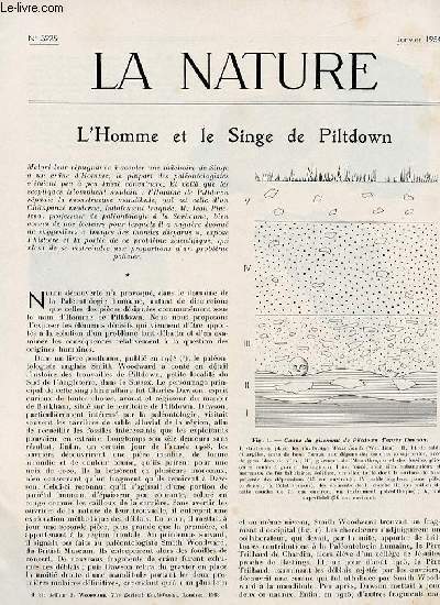 La nature n 3225 - L'homme et le singe de Piltdown par Oiveteau, Les hyperfrquences par Rigal, Les antibiotiques dans l'alimentation animale par Fournier, Le niveau moyen de la mer par Breton, Les Rhodsies par Wagret, Rcepteurs quantiques par Terrien