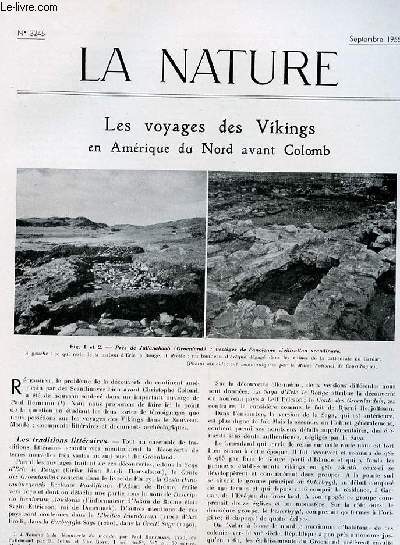 La nature n 3245 - Les voyages des Vikings en Amrique du Nord avant Colomb par Fleuriot, Importance et actualit de l'Histoire des Sciences par Gaston Bachelard, Les interfrences lumineuses: franges d'gale paisseur par Terrien, Le silencieux