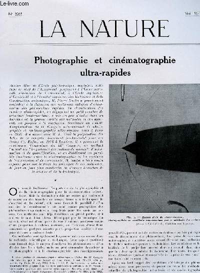 La nature n 3265 - Photo et cinmatographie ultra-rapides par Naslin, Le vanadium par Perruche, L'origine des vertbrs par Lehman, La visibilit dans la brume par Lenoble, Les figurations anthropomorphiques de Rouffignac par Thomas.