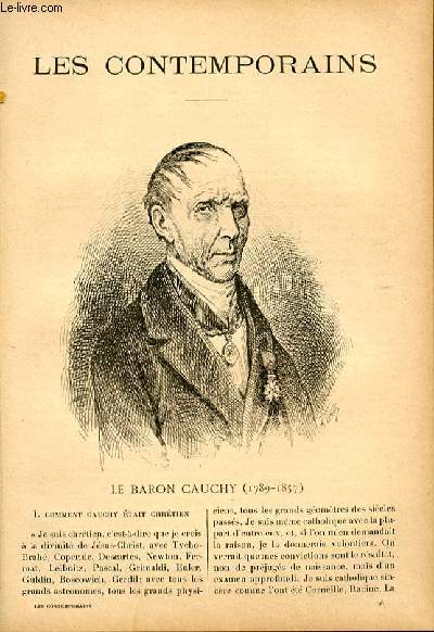 LE BARON CAUCHY (1789-1857). LES CONTEMPORAINS N°96