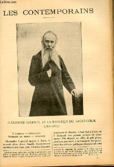 Alexandre Legentil et la basilique du Sacr Coeur (1821-1889). LES CONTEMPORAINS N268