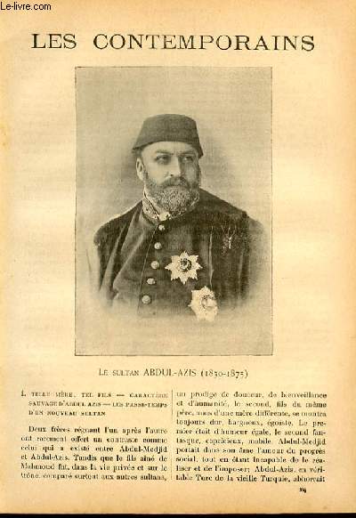 Le sultan Abdul-Azis (1830-1875). LES CONTEMPORAINS N334