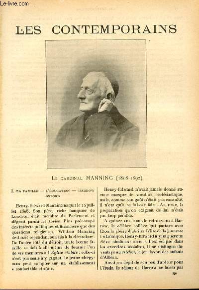 Le cardinal Manning (1808-1892). LES CONTEMPORAINS N346