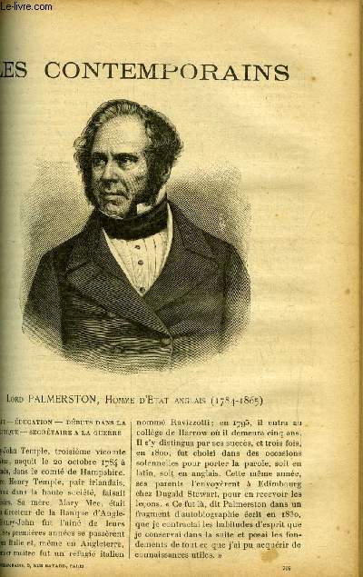Lord Palmerston, homme d'Etat anglais (1784-1865). LES CONTEMPORAINS N 799