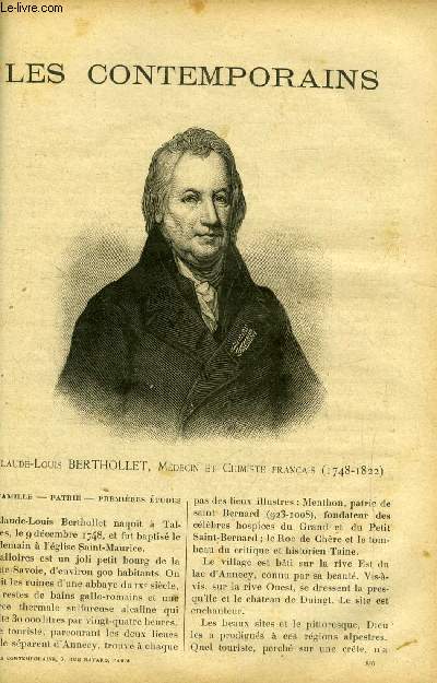 Claude-Louis Bertholet, mdecin et chimiste franais (1748-1822). LES CONTEMPORAINS N 846