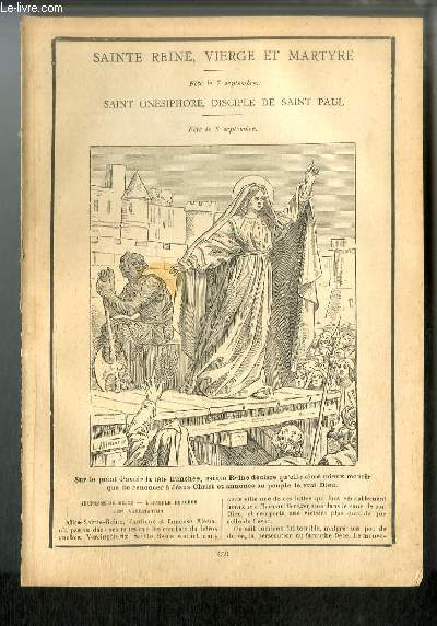 Vies des Saints n 453 - Saint Reine, vierge et martyre - fte le 7 septembre - Saint Onsiphore, disciple de Saint Paul - fte le 6 septembre