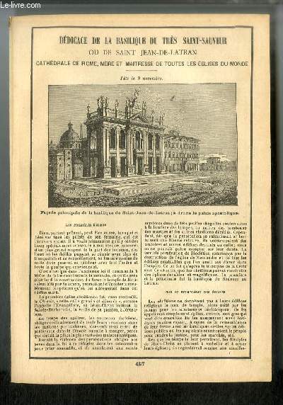 Vies des Saints n 457 - Ddicace de la Basilique du trs Saint-Sauveur ou de Saint Jean-de-Latran, cathdrale de Rome, mre et maitresse de toutes les glises du monde - fte le 9 novembre