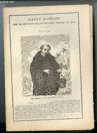 Vies des Saints n 794 - Saint Romain, abb de Druyes-les-Belles-Fontaines (diocse de Sens) - fte le 22 mai