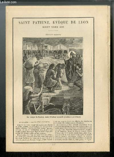 Vies des Saints n 915 - Saint Patient, vque de Lyon, mort vers 491 - fte le 11 septembre