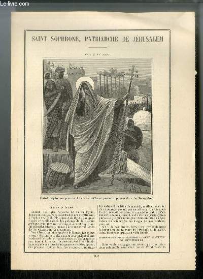 Vies des Saints n 992 - Saint Sophrone, patriarche de Jrusalem - fte le 11 mars