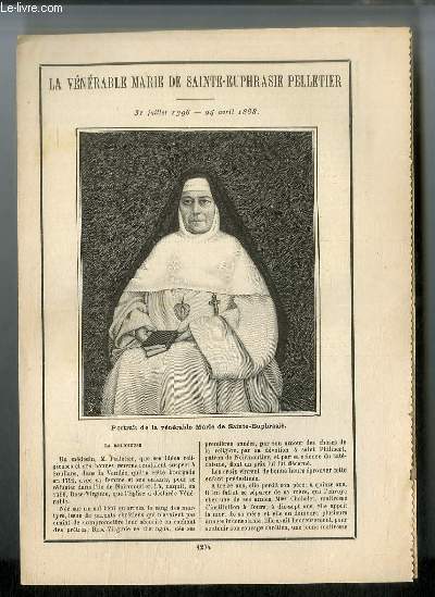 Vies des Saints n 1274 - La vnrable Marie de Sainte-Euphrasie Pelletier - 31 juillet 1796 - 24 avril 1868