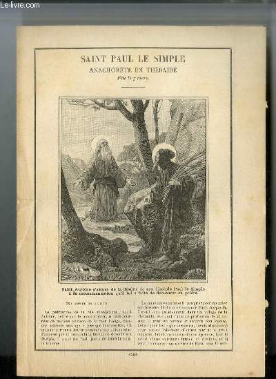 Vies des Saints n 1305 - Saint Paul le Simple, anachorte en Thbaide - fte le 7 mars