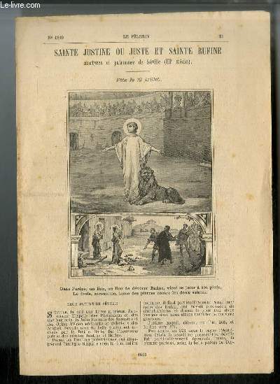 Vies des Saints n 1810 - Sainte Justine ou Juste et Sainte Rufine, martyres et patronnes de Sville (IIIe sicle) - fte le 19 juillet