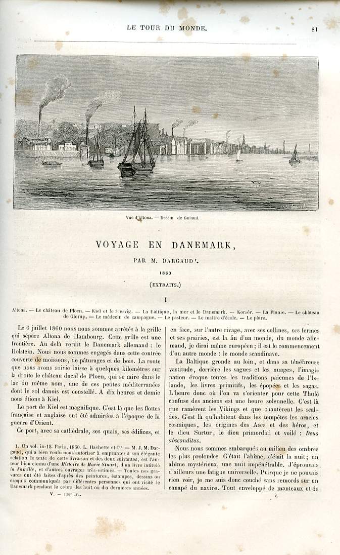 Le tour du monde - nouveau journal des voyages - livraison n110, 111 et 112 - Voyage en Danemark par Darguaud (1860) - extraits.