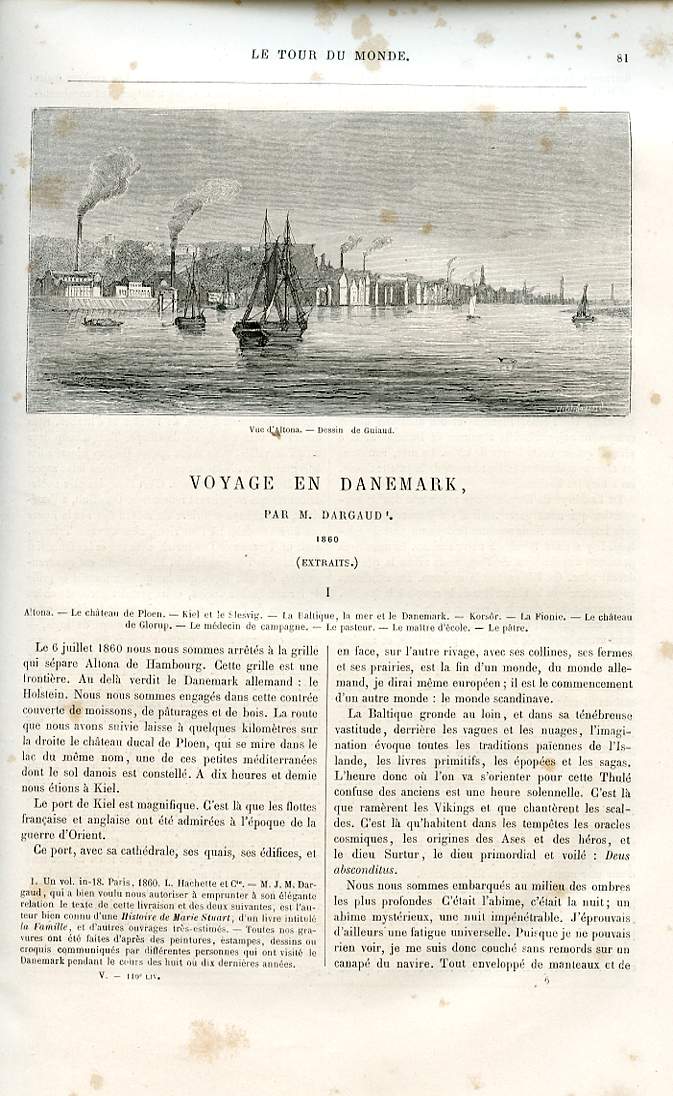 Le tour du monde - nouveau journal des voyages - livraison n110, 111 et 112 - Voyage en Danemark par Darguaud (1860) - extraits.