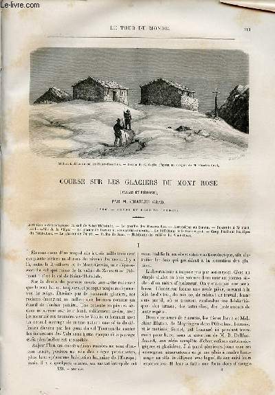 Le tour du monde - nouveau journal des voyages - livraison n°529 - Course sur les glaciers du Mont Rose (valais et Piémont) par Charles Grad.