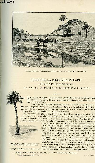 Le tour du monde - journal des voyages - nouvelle srie- livraisons n09 et 10 - Le sud de la province d'Alger (El Gola et les trois forts) par le docteur Huguet et le lieutenant Peltier.